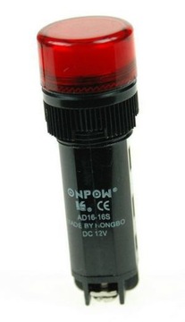Kontrolka migająca z buzerem 12V,16mm, czerwony
