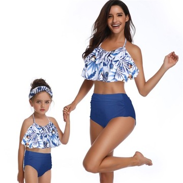 Eleganckie Bikini Z Wysokim Stanem I Falbankami Dla Matki I Córki Kolorów