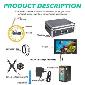 7-дюймовый промышленный монитор, эндоскопическая система, 20 м, видеокамера для проверки труб, видеорегистратор