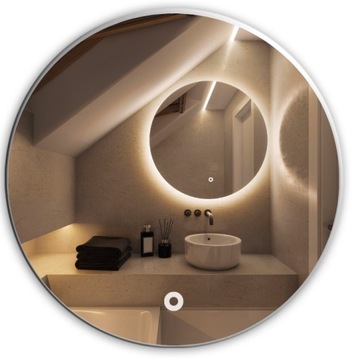 КРУГЛОЕ ЗЕРКАЛО 80, СЕНСОРНЫЙ ПЕРЕКЛЮЧАТЕЛЬ СО СВЕТОДИОДНОЙ ПОДСВЕТКОЙ