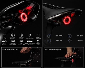 Светодиодный задний велосипедный фонарь ROCKBROS Q5 USB 400 мАч ТОРМОЗНОЙ ДАТЧИК - СТОП