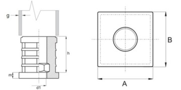ЗАГЛУШКА-ВСТАВКА С РЕЗЬБОЙ М8 ПРОФИЛЬ 25х25 4ШТ.