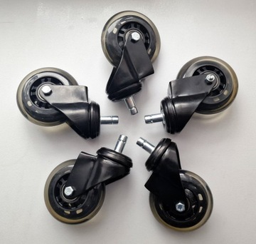 Колеса для стула 75 мм 5 шт. Резиновые колеса для стула 11 мм новые.