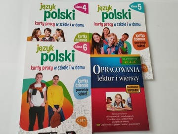 Pakiet JĘZYK POLSKI 4-6 Karty Pracy Opracowania lektur wierszy x4 ćwiczenia