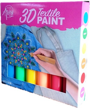 Farby do tkanin 3D 6 kolorów 180 ml intensywne kolory