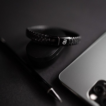 Кожаный браслет James Hawk Мужской кожаный браслет черный + БЕСПЛАТНО