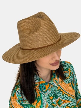 Słomkowy naturalny kapelusz damski letni plażowy lekki brązowy