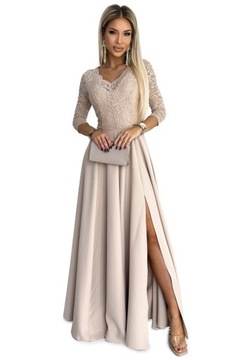 309-10 AMBER koronkowa elegancka długa suknia z dekoltem i rozcięciem na no