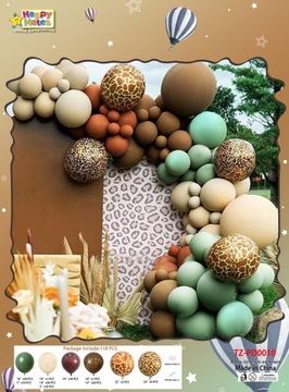 BALONY BRĄZOWE ZIELONE GIRLANDA ZESTAW BALONÓW MIX