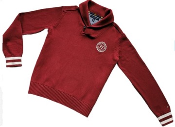 MĘSKI SWETER Z KOŁNIERZEM TOMMY HILFIGER r. L PIĘKNE BORDO