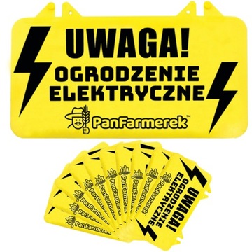 ŻÓŁTA TABLICZKA OSTRZEGAWCZA TABLICZKI UWAGA PASTUCH do pastucha 10 szt