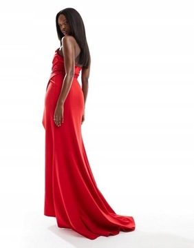 Asos Design NH8 kzd czerwona maxi sukienka rozcięcie odkryte ramiona L