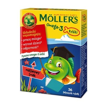 MOLLER'S Omega-3 żelki rybki MALINOWY SMAK 36 szt