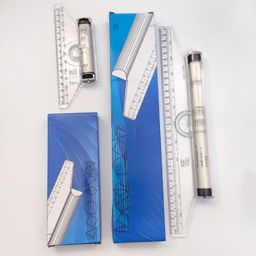 LINIJKA KĄTOWA NARZĘDZIE DO RYSOWANIA PROJEKTOWANIA SKALA PRZENOŚNA POMIAROWA ROLKA RÓWNOLEGŁA