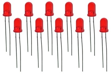 Dioda LED 5mm THT okrągła czerwona - pakiet 10szt