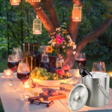 ВЕДРО ДЛЯ ЛЬДА ОХЛАДИТЕЛЬ ТЕРМАЛЬНЫЙ охлаждающий контейнер СЕРЕБРЯНЫЙ + щипцы