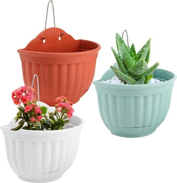 Doniczki wiszące na ściane półokrągłe z haczykami 3szt 22x12cm