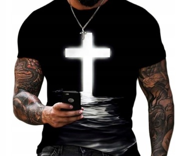 T-SHIRT MĘSKI KOSZULKA KRÓTKI RĘKAW 3D KRZYŻ M