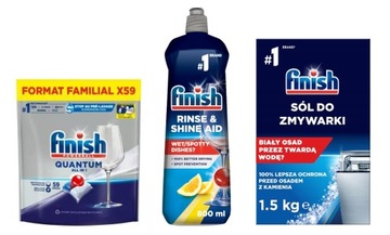 FINISH QUANTUM ZESTAW XXL KAPSUŁKI 59szt +NABŁYSZCZACZ 800ml + SÓL 1,5kg