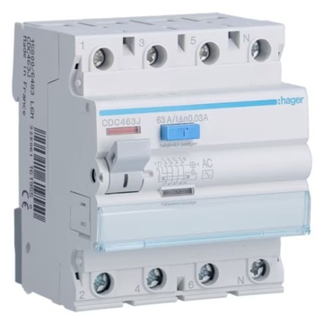 HAGER CDC463J WYŁĄCZNIK RÓŻNICOWOPRĄDOWY RÓŻNICÓWKA 4P 63A 30mA AC