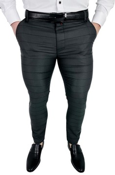 Ciemnoszare eleganckie spodnie slim fit w krate 33