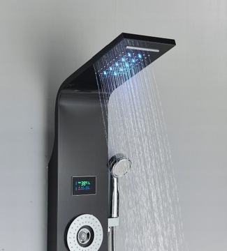 Panel Prysznicowy Czarny Do Kabiny LED Hydromasaż Deszczownica SPA Wodospad
