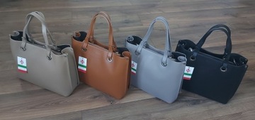 Duży zamszowy Worek A4 XL pojemny Włoska Skóra Shopper Vera Pelle Beżowy