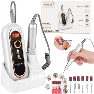 FREZARKA DO PAZNOKCI MANICURE BEZPRZEWODOWA ZE STACJĄ 50W Z ZESTAWEM FREZÓW
