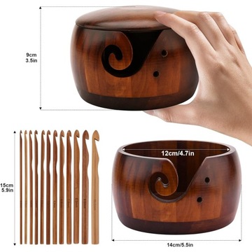 ДЕРЕВЯННАЯ ЧАШКА С КРЫШКОЙ + 12 КРЮЧКОВ ДЛЯ ВЯЗАНИЯ крючком своими руками