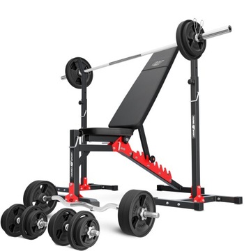 Zestaw MH19 141kg ławka stojaki gryfy obciążenia g