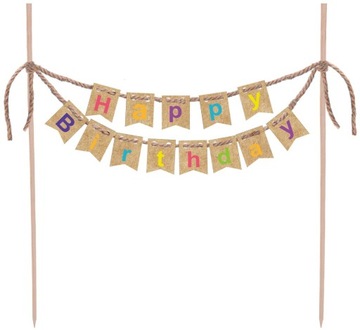 TOPPER NA TORT HAPPY BIRTHDAY URODZINY KRAFT 19 CM