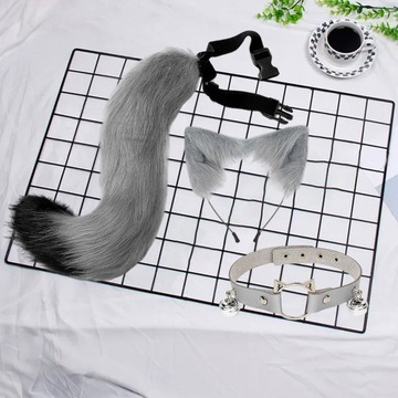 Обруч для волос с длинными хвостовыми ушками волка и серый размер