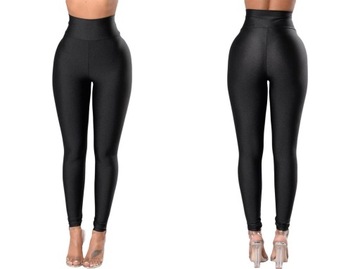 LEGGINSY Wysoki Stan Błyszczące Leginsy Rurki S