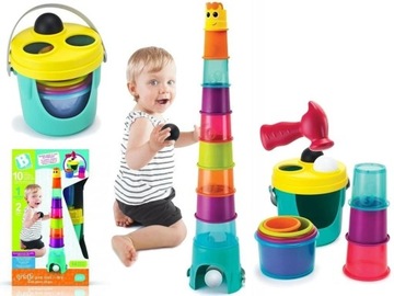 WIEŻA DLA DZIECI SORTER KUBECZKI MŁOTEK ŻYRAFA PIRAMIDA WYSOKA 80 cm B-KIDS