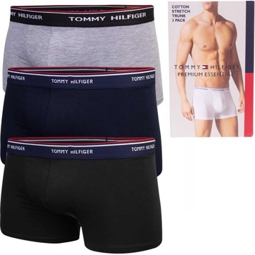 Męskie bokserki majtki TOMMY HILFIGER 3P czarne, granatowe, szare M