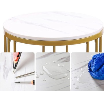 STOLIK KAWOWY BIAŁY MARMUR GLAMOUR DO SALONU ZŁOTY OKRĄGŁY GLAMOUR LOFT