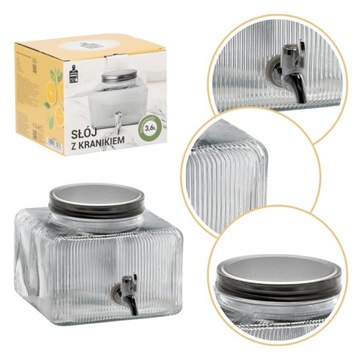 Банка с краном, стеклянная банка, емкость для воды, лимонада, сока, компота, 3,6л.