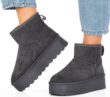 ŚNIEGOWCE SZARE OCIEPLANE BOTKI NA PLATFORMIE 39