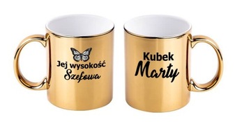 Złoty kubek z imieniem dla szefowej