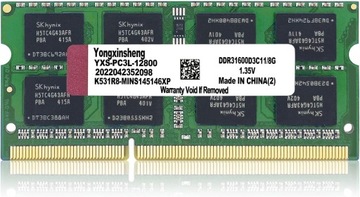 RAM LAPTOP 8GB RAM 1.35V 1600MHz PC3L-12800/PC3 DDR3L DDR3 PAMIĘĆ