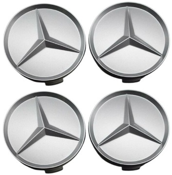 4x KAPSLE MERCEDES 75mm DEKIELKI KAPSELKI DEKLE ZAŚLEPKI SREBRNE MATOWE