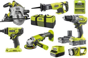 RYOBI ZESTAW NARZĘDZI COMBO 6EL 2X2AH +BITY +TORBA
