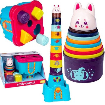 ВЫСОКАЯ ПИРАМИДА TOWER Сортер для чашек 58 см Smily BUNNY CASTLE