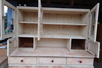 Антикварный деревянный кухонный сервант, старый ПРЛ, дизайн арт-деко