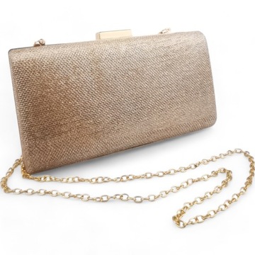 ZŁOTY SZAMPAN ELEGANCKA TOREBKA KOPERTÓWKA PUZDERKO NA ŁAŃCUSZKU