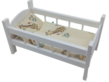 ŁÓŻECZKO DREWNIANE BIAŁE dla lalek + POŚCIEL