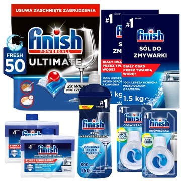 Finish Giga Zestaw do Zmywarki 7 produktów + Kapsułki Ultimate 50 Sztuk