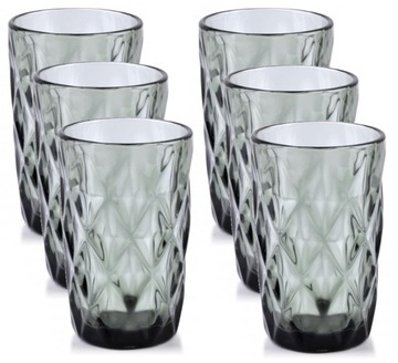 KOMPLET 6 SZKLANEK LONG DRINK 380ml KRYSZTAŁ ELISE GREY SZARE SZKŁO