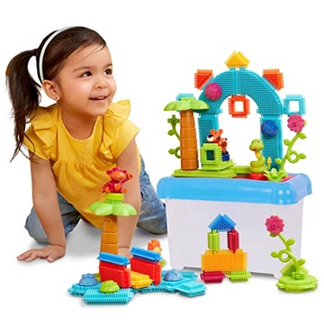 Bristle Blocks 3067Z 58PC Jungle Adventure Storage Bucket Toy Bristle Build