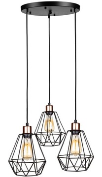 Lampa potrójna loft DIAMENT plafon black rose gold